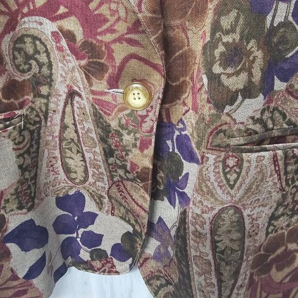 Vintage Part One Purple Green Floral Paisley Single Breasted Blazer Size 16 - Picture 4 of 9